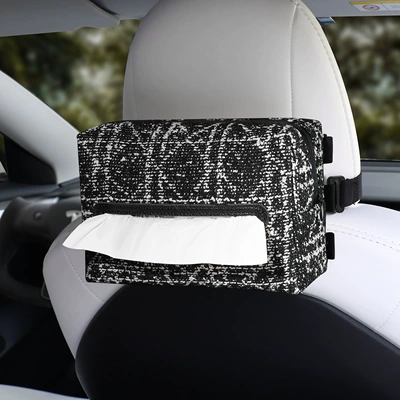 Creative Car Tissue Box, Armrest Box, Seat Back Tissue Storage Box, 2026 New Model, High Aesthetic Value, Multifunctional Tissue Box (Car tissue box/set) - black