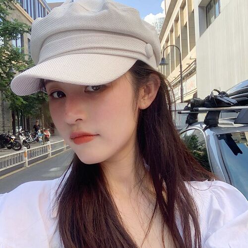 Summer Internet celebrity Japanese retro white flat top cotton linen navy cap female autumn duckbill ins British style octagonal beret 
