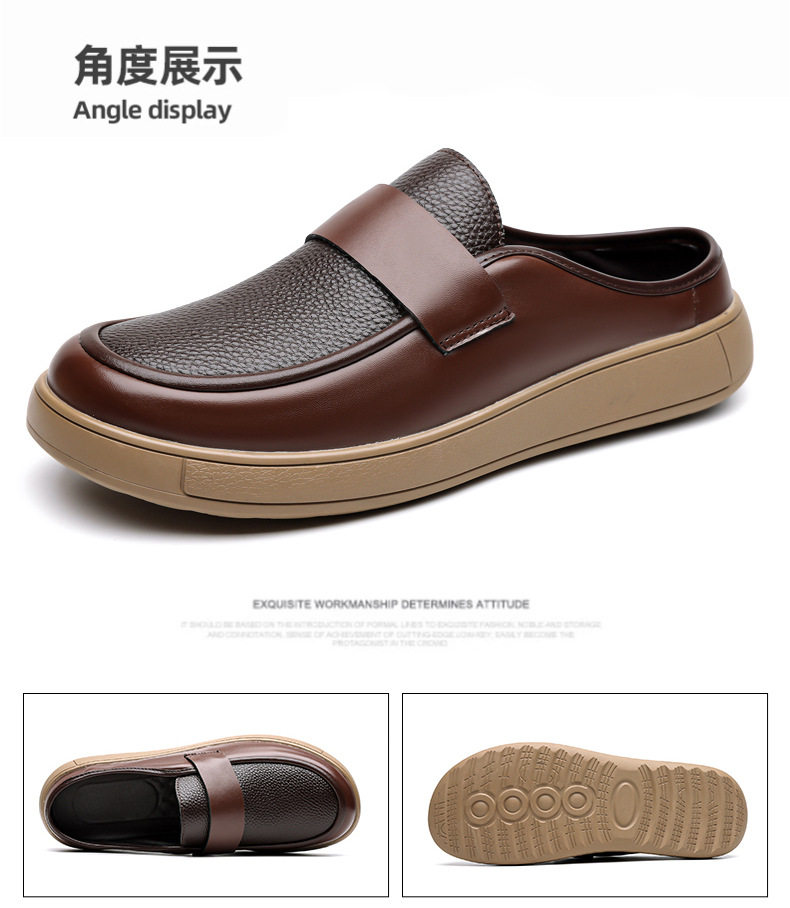 Dép lê nam đế dày bề mặt da bóng, kiểu mũi to phong cách retro, dễ phối đồ — Màu nâu, màu đen chi tiết 23
