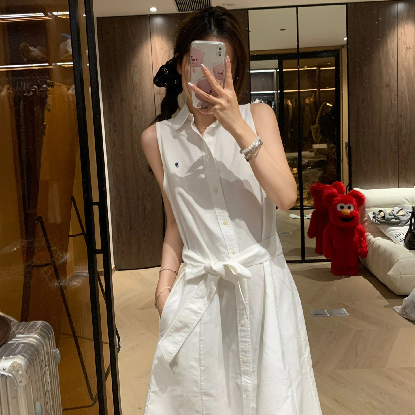RL拉夫小马标无袖牛津纺刺绣时尚通勤女Polo衬衫连衣裙纯棉A子裙