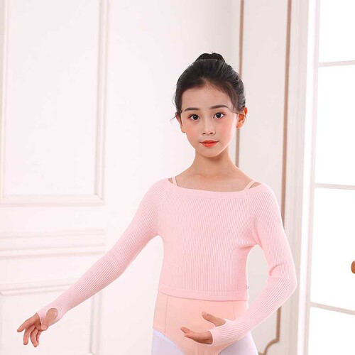 Children's dance clothing sweater autumn and winter girls' ballet clothing pullover coat long-sleeved one-line neck training clothing shawl