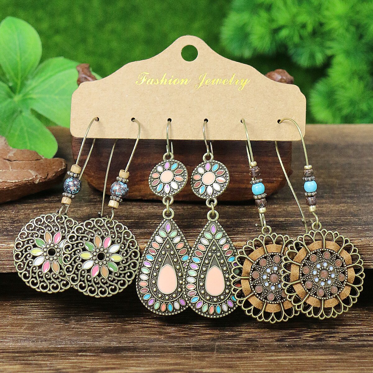 Zinc alloy Material 1 Set Retro Bohemian Water Droplets Flower Patchwork Zinc Alloy Drop Earrings