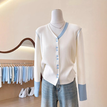 小香风撞色毛衣女针织开衫外套2025早秋新款韩版温柔时尚百搭上衣