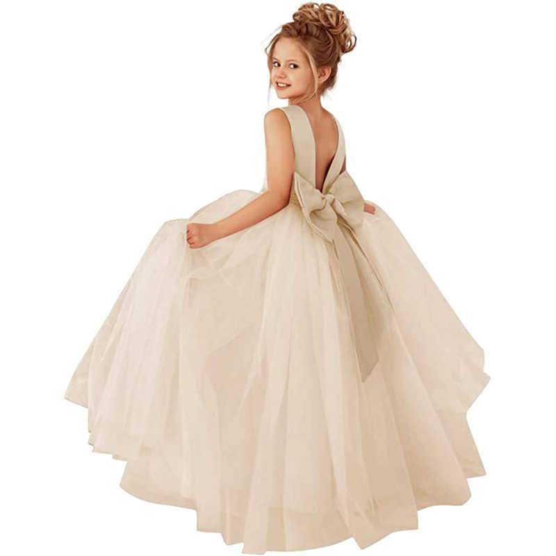 Nuevo europeo y americano transfronterizo vestido de novia de los niños sin mangas de satén arco de las mujeres de rendimiento de cumpleaños mullido vestido de mono