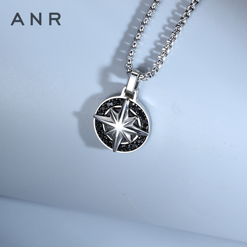 不锈钢吊坠镶钻批发男潮八芒星个性饰品轻奢个性钛钢项链工厂跨境