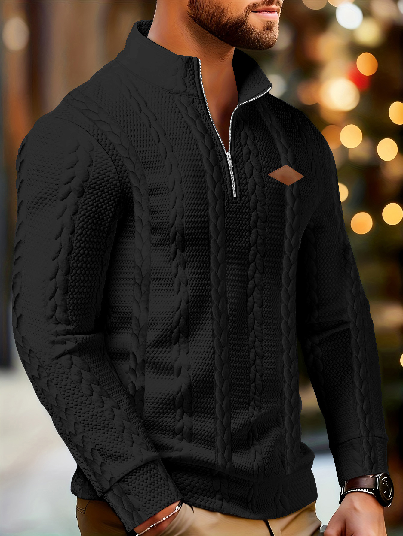Herren Jacquard Strickpullover Mit Stehkragen Für Den Alltag_voghion.com
