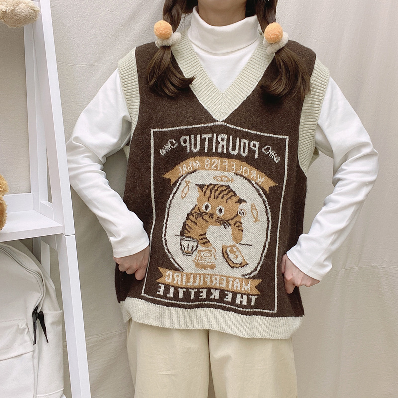 Knitted waistcoat women's outerwear autumn and winter 2023 new academic style V-neck sleeveless sweater women's folded waistcoat