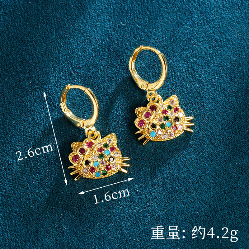 Nuevo collar de oro de arena vietnamita, lujo ligero, diamantes de alta gama, lindos pendientes de gato, joyería simple y duradera para mujer