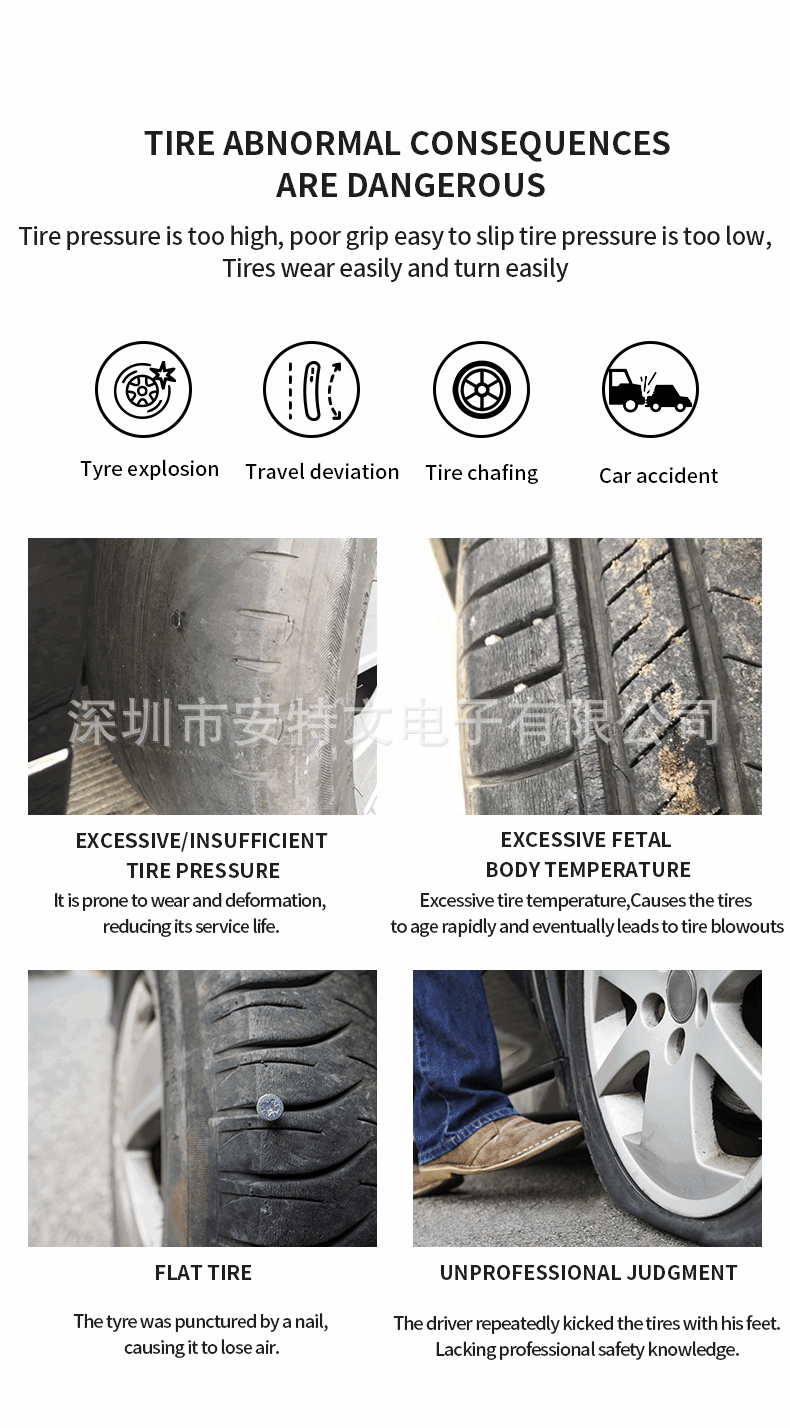 6-Wheel Truck, Light Truck, Heavy Truck, Rv Wireless Tire Pressure Monitor, Solar Tire Pressure and Temperature Display Tpms