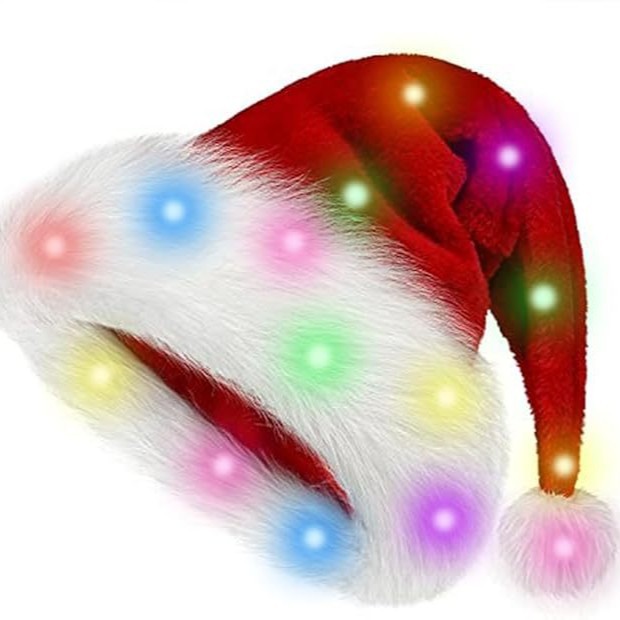 Gorro navideño con luz LED de felpa para adultos y niños, gorro navideño para fiestas, disfraz, decoraciones navideñas transfronterizas.