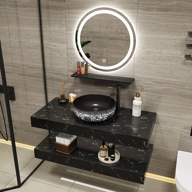 Double-layer marble washbasin cabinet combination, integrated washbasin countertop, bathroom cabinet, washstand, bathroom furniture