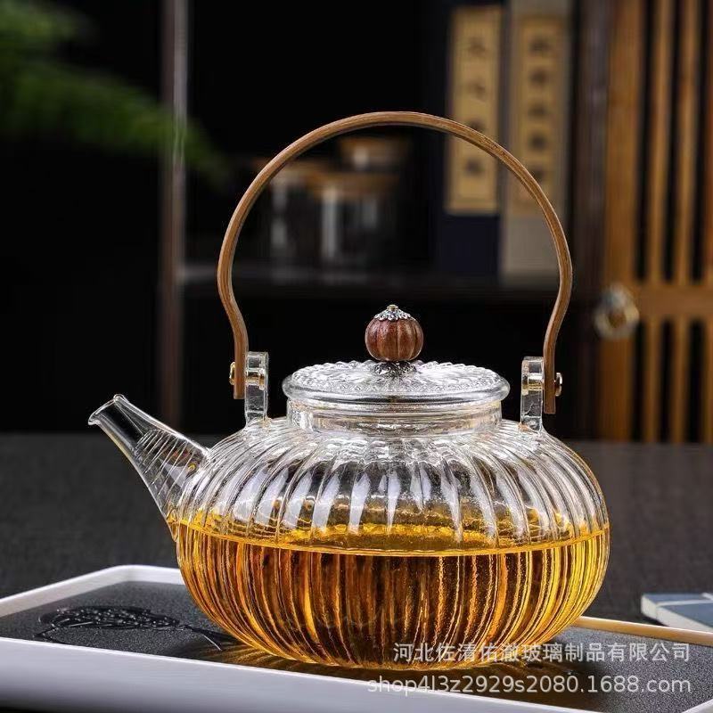 围炉煮茶壶透明玻璃电陶炉加热煮茶壶家用高硼硅提梁花草国潮风|undefined