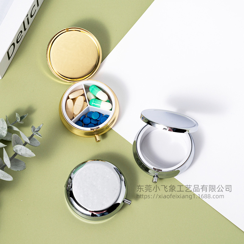 Portable 3-compartment Small Pill Box Retro Pill Box Fragrant Pill Box Portable Pill Box Round Square Metal Pill Box