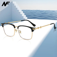 新款时尚半框男士复古眼镜框架可配近视眼镜方框金属防蓝光平光镜