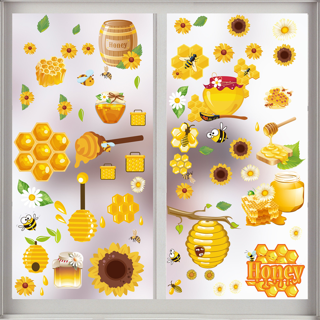 2023 nueva flor de miel de abeja electrostática de doble cara ADJ1005 pegatina de pared para decoración de ventanas_voghion.com