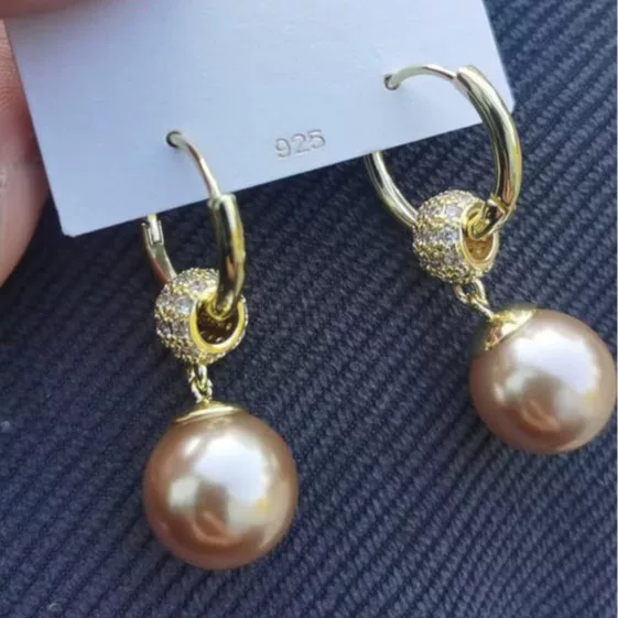 Korean Retro Diamond-Encrusted Exquisite Champagne Pearl Tassel Earrings Niche Design Internet Celebrity Same Style Versatile Ear Jewelry