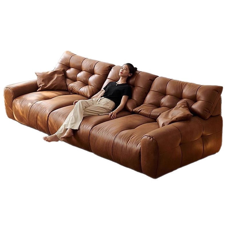 Naichu oso negro sofá de asiento ancho línea recta cera de aceite gato raspar la piel de color caramelo nube respaldo móvil certificado SGS
