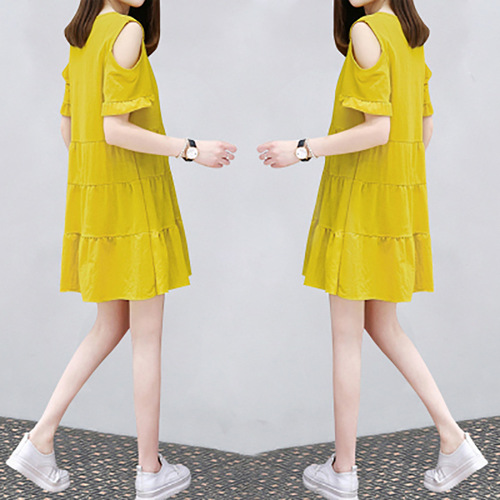 Shoulderless Korean Spring and Summer Dress, Black, Slimming, Whitening, Design-Savvy, Versatile, Loose, Hides Fat, Women's