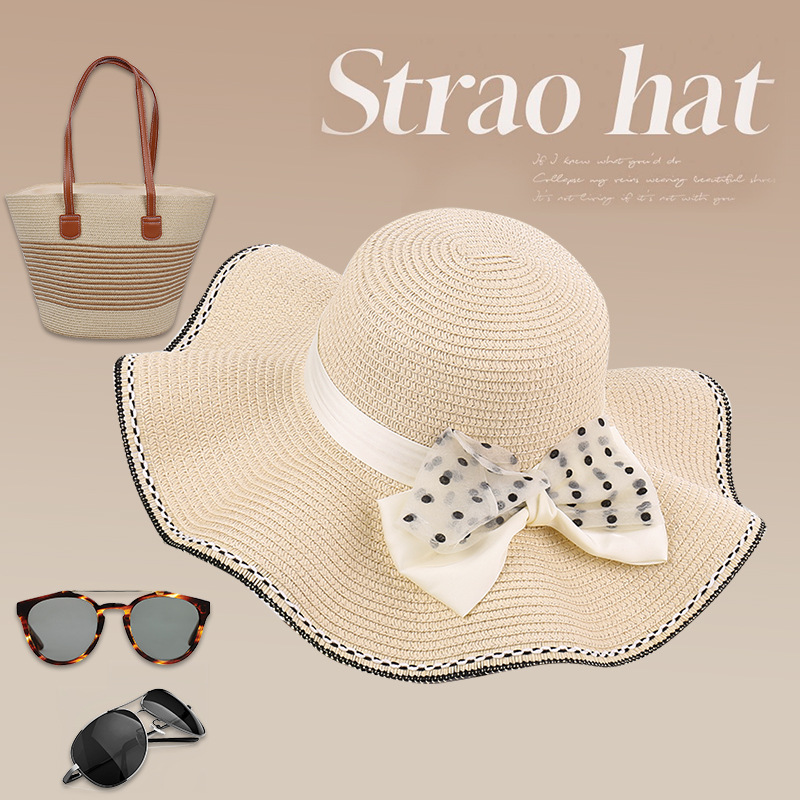 Sombrero de paja de onda coreana para mujeres de verano, sombrero de playa, sombrero de vacaciones, sombrero de sol de protección solar