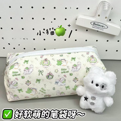 グリーン子猫鉛筆バッグスタイル高価値学生 Apple 新学期大容量文具化粧ポーチ収納袋軽量