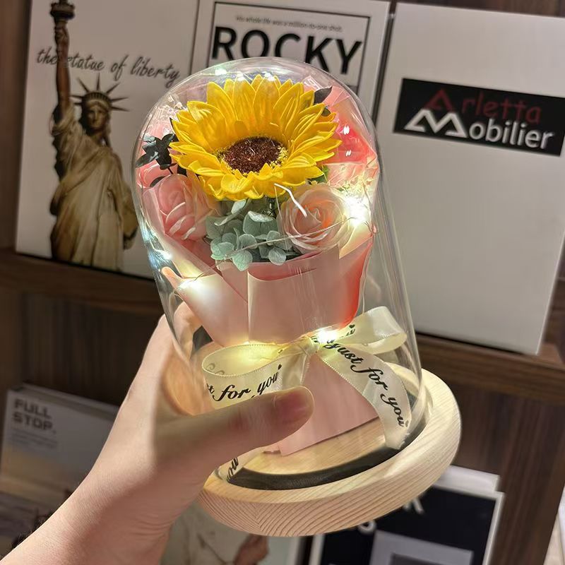 Simulación inmortal flor seca copa de vidrio ramo de flores acompañante regalo de decoración de escritorio para el hogar regalo de cumpleaños 520