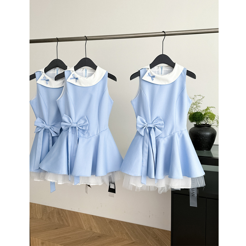 逃亡中のプリンセスチュチュスカートメッシュステッチフレンチヘップバーンウエストバレエスタイルの美しいドレスラウンドネックノースリーブ|undefined