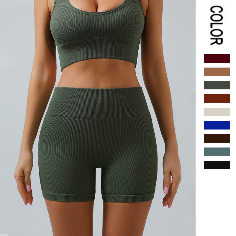 Pantalones cortos de yoga roscados pantalones deportivos de fitness mujeres europeas y americanas ajustadas de alta elasticidad cintura alta, caderas levantadas, caderas de melocotón sin fisuras