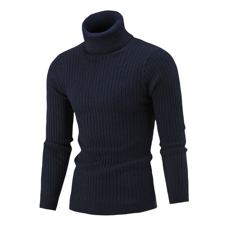 2022 invierno Comercio exterior turtleneck Twist manga larga casual de los hombres de cuello alto de punto de los hombres camisa de fondo de Europa y América Amazon
