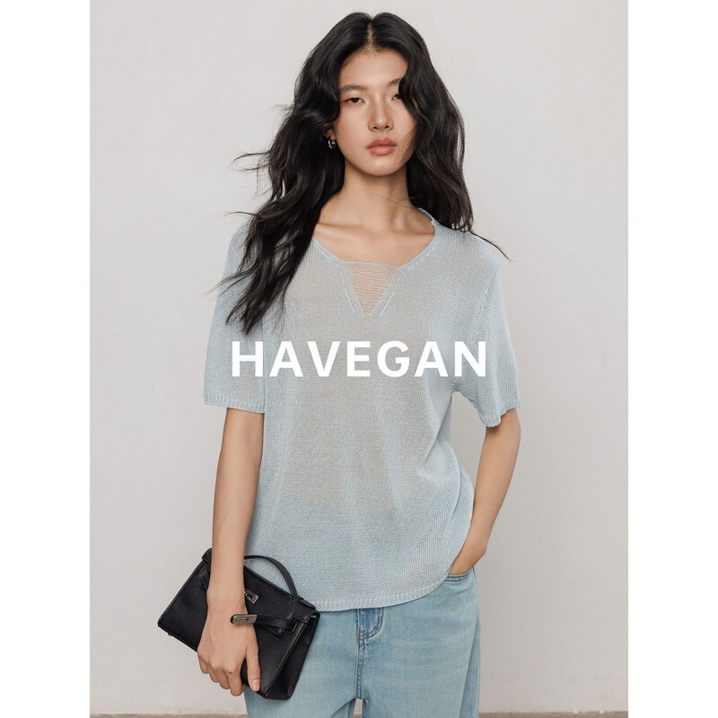 Havegan/Summer Lyocell Linen Knit Short Sleeve Women's Casual Loose Old Money Style Top Havegan/Summer Lyocell Linen Knit Short Sleeve Women's Casual Loose Old Money Style Top