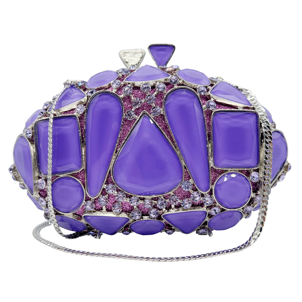 Túi clutch nữ đính đá rhinestone dây xích dạ tiệc phong cách Âu Mỹ — Hoa violet, hồng, Màu xanh chanh, BL258 tùy chỉnh các màu khác