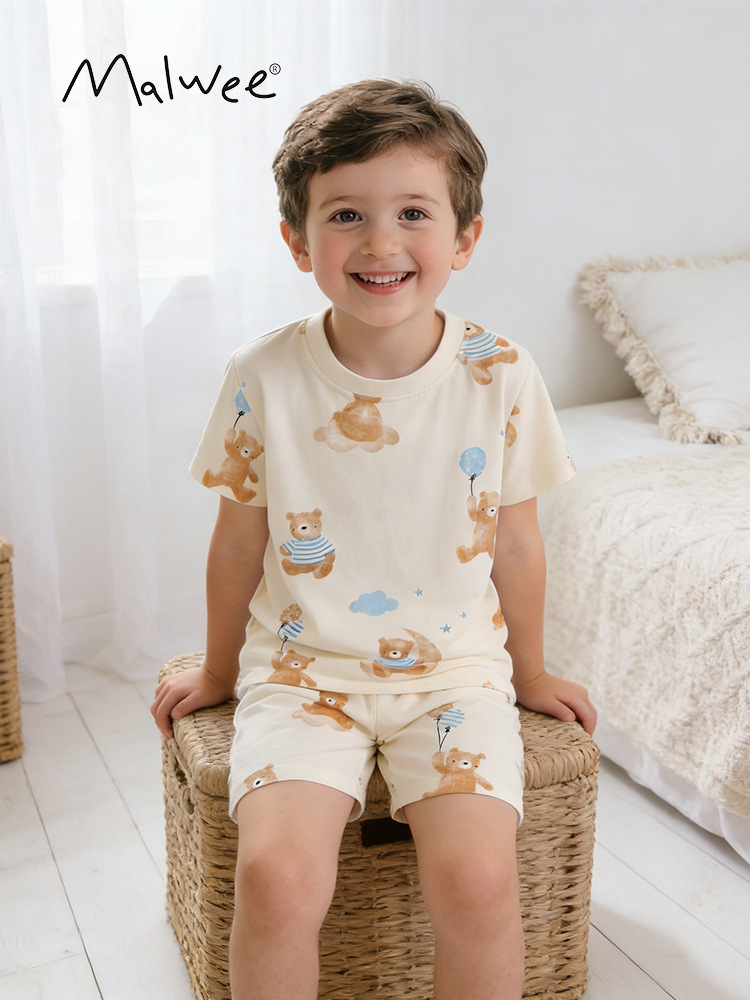 Malwee transfronterizo de niños dos piezas de verano nuevo estilo europeo y americano de niños de media edad camiseta de cuello redondo casual guapo conjunto de niños