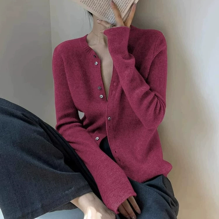 Fuchsia demi-season cardigan, jacket, base long-sleeve, solid sweater