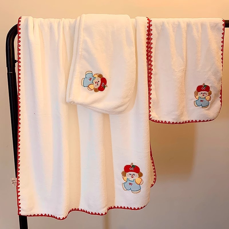 Linda toalla de baño de oso para mujer, absorción de agua, secado rápido, baño en casa, toalla para el hogar, toallita para el cabello para adultos, sombrero de tres piezas para el cabello seco