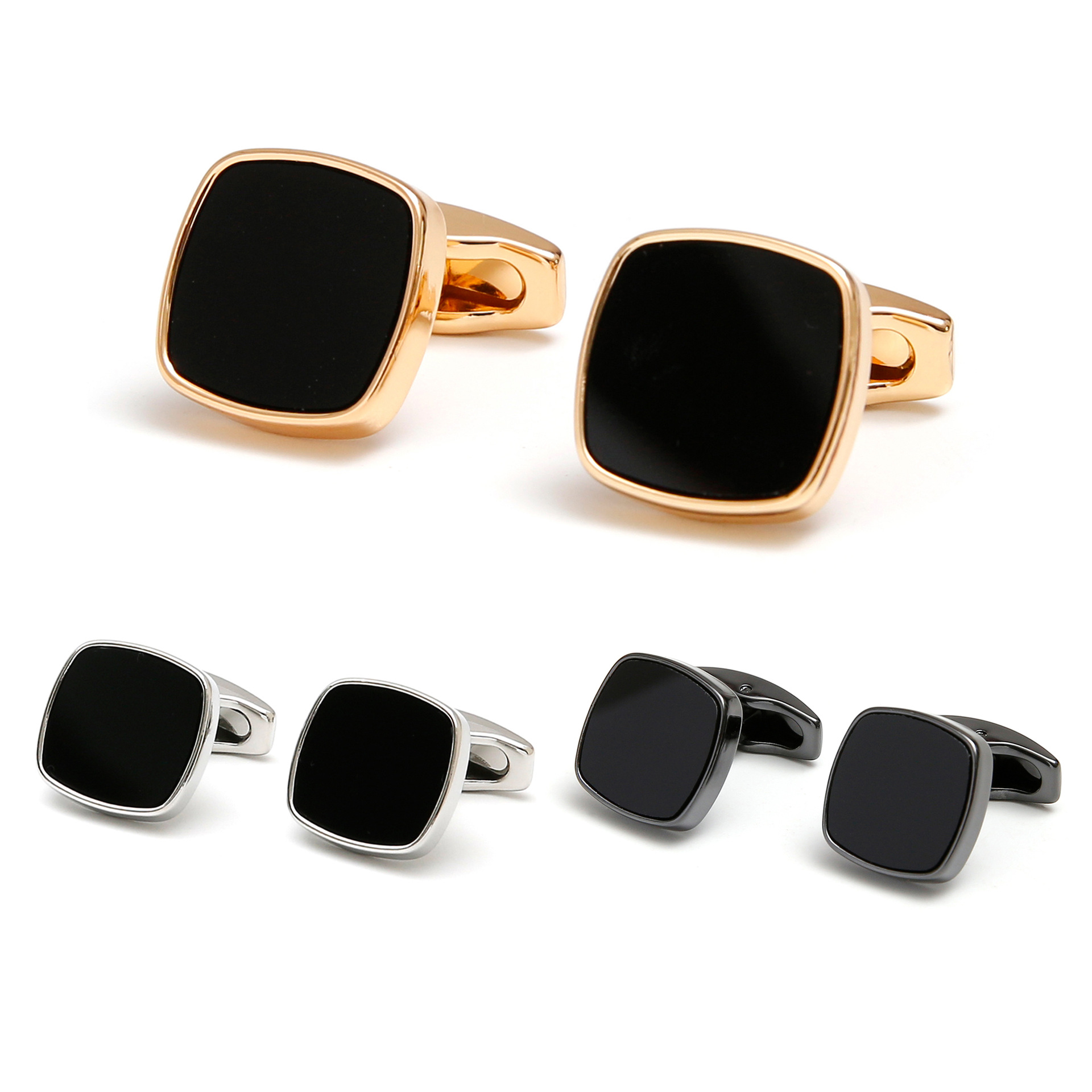 Cufflinks for Men, Classic and Simple Black Square Shirt Button Accessories, 1 Pair in Stock