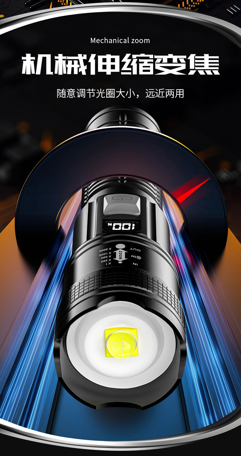 Flashlight Strong Light Charging Long Battery Life Home Outdoor Fall-Resistant Zoom Spotlight Portable Ultra-Bright Xenon Lighting