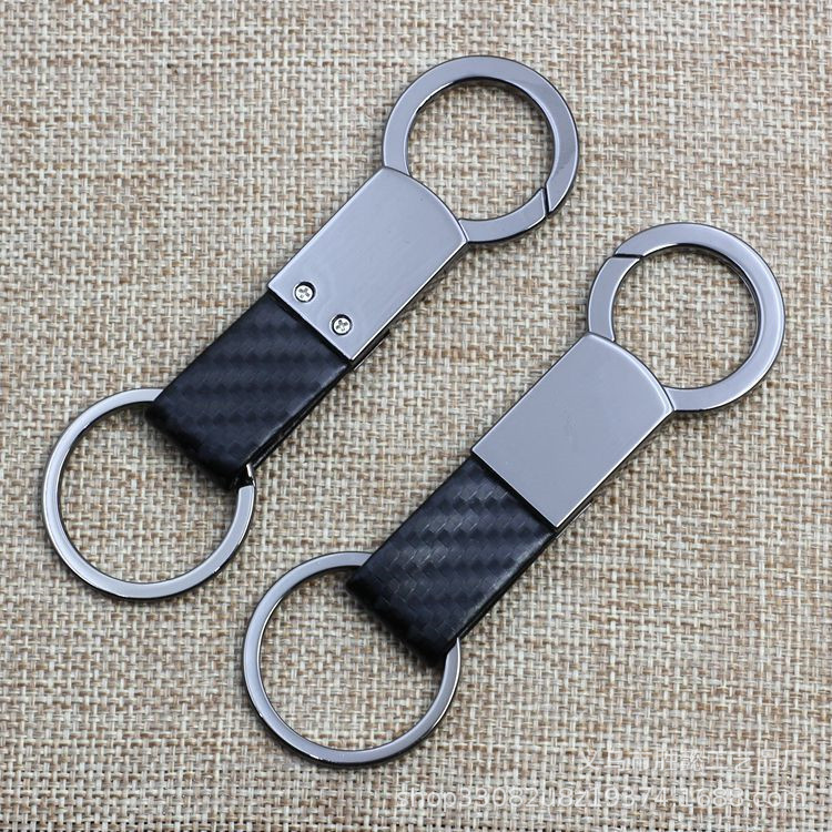 In stock metal car keychain carbon fiber leather waist hanging men and women personalized creative gift advertising leather pendant