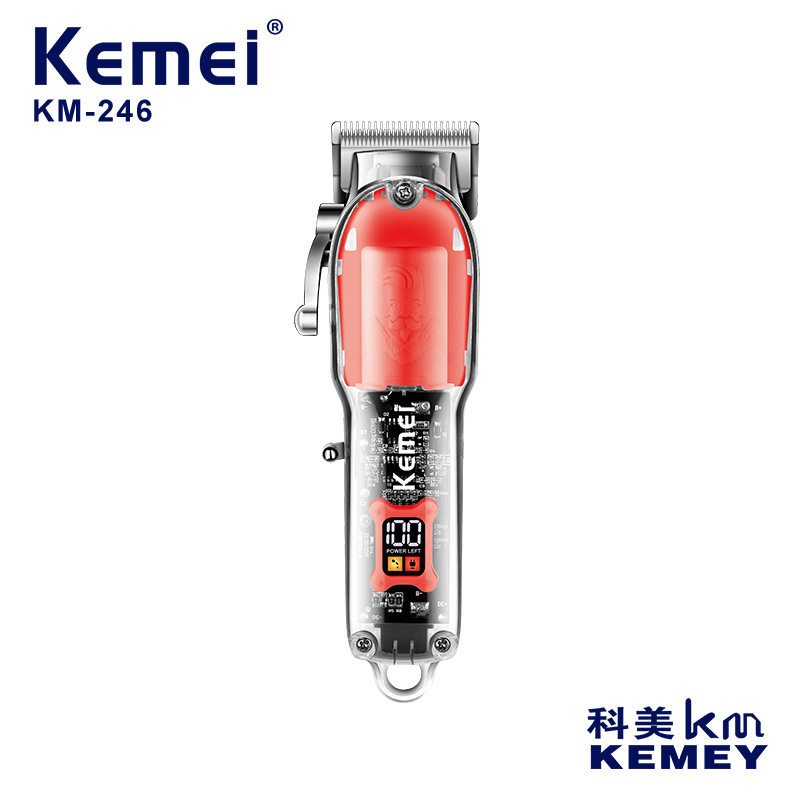 Kemei cortadora eléctrica KM-246 cuerpo transparente cabeza de aceite talla Clipper LCD pantalla digital profesional cortadora de cabello