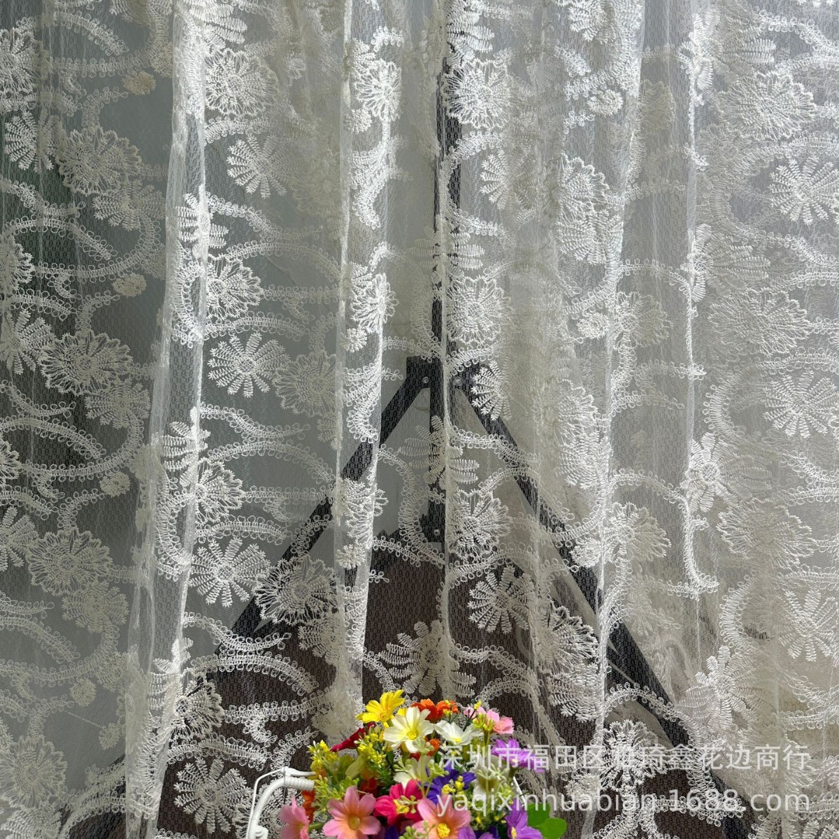 2024新品网纱蕾丝打底布料棉线绣花网纱蕾丝布料刺绣网布满幅网布
