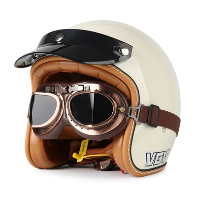 Motosiklet dəbilqələri — Half Helmet Summer All-Season Universal - m-milky-white-bronze-mirror-free-hat-brim-face-towel
