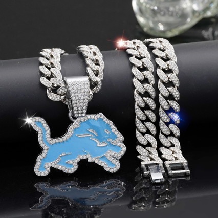 Cross-border Hot Selling Fashion Blue Lion Football Team Necklace Jewelry Men's Personality Hip Hop Cuban Chain Wholesale
