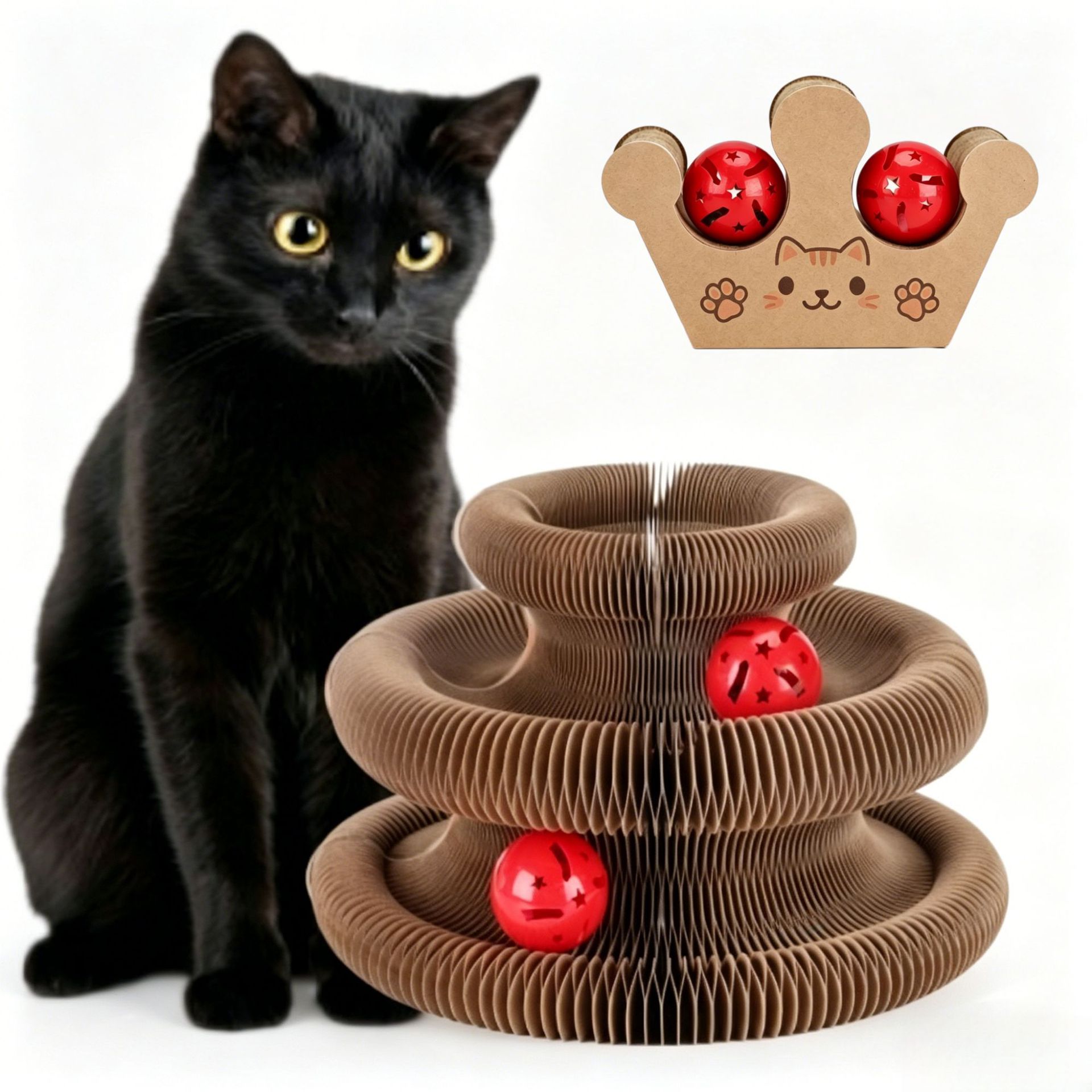 Órgano mágico para gatos agarrar tablero juguete para gatos auto-hi alivio de aburrimiento con campana papel corrugado resistente al agarramiento plegable juguete para gatos