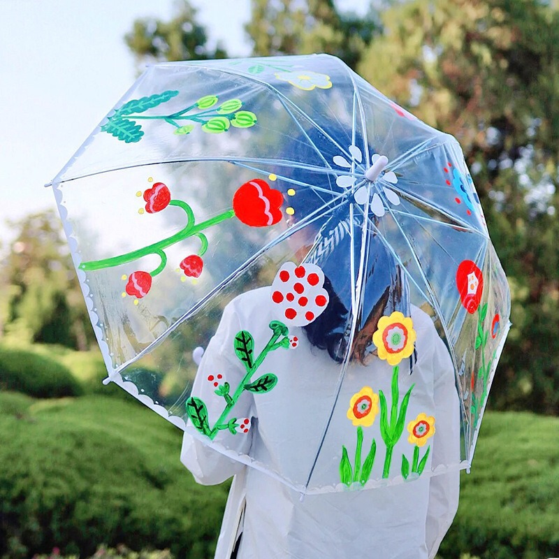 Children's diy painting transparent umbrella kindergarten painting creative handmade graffiti blank hand-painted long handle transparent umbrella Children's diy painting transparent umbrella kindergarten painting creative handmade graffiti blank hand-painted long handle transparent umbrella