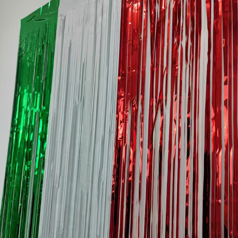 Cross-border Amazon New Green, White and Red Three-color Rain Curtain Rainbow Tassel Door Curtain Birthday Party Decoration