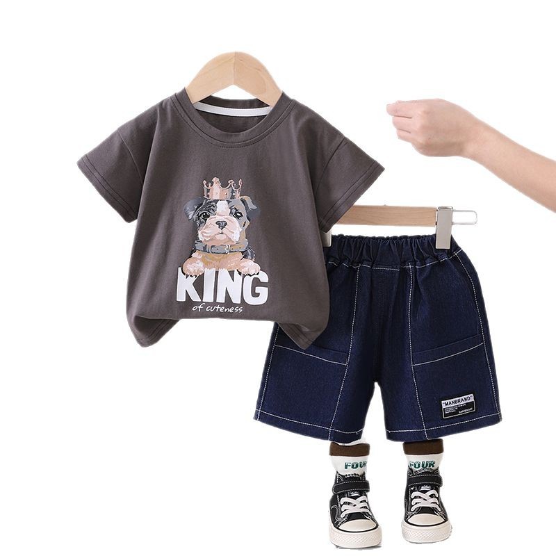 Ensemble deux pièces pour garçons, tendance été 2026, composé d'un t-shirt à manches courtes et d'un short, motif dessin animé. ALYCExiyuebaobao_voghion.com