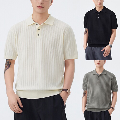 POLO shirt, knitted shirt, short-sleeved, men's lapel, anti-stripe, old money style, business T-shirt, summer cross-border factory wholesale