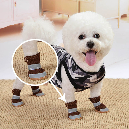 Summer Breathable Non-Slip Pet Shoes Reflective Mesh Hollow Comfortable Bichon Small Dog Foot Covers Dog Supplies Spring