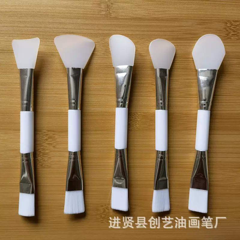 塑料白杆双头硅胶面膜刷两用化妆刷美容刷子尼龙毛硅胶头调膜刷