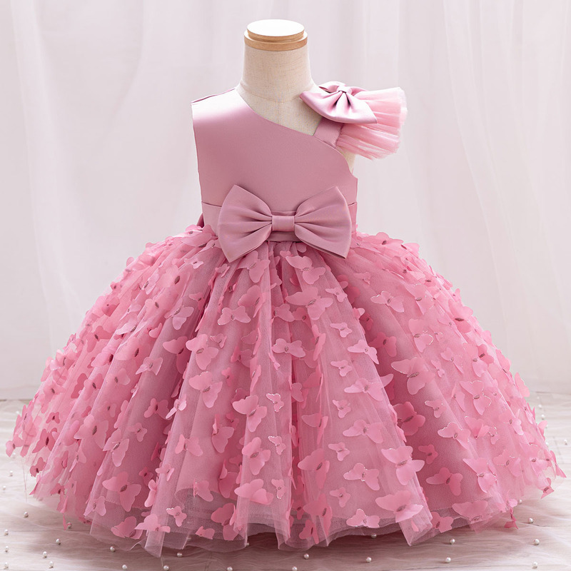 女の子の新しい純色の蝶刺繍蓬蓬蓬姫の誕生日の晩餐会の公演のドレスの洋風の祝日のワンピース|undefined