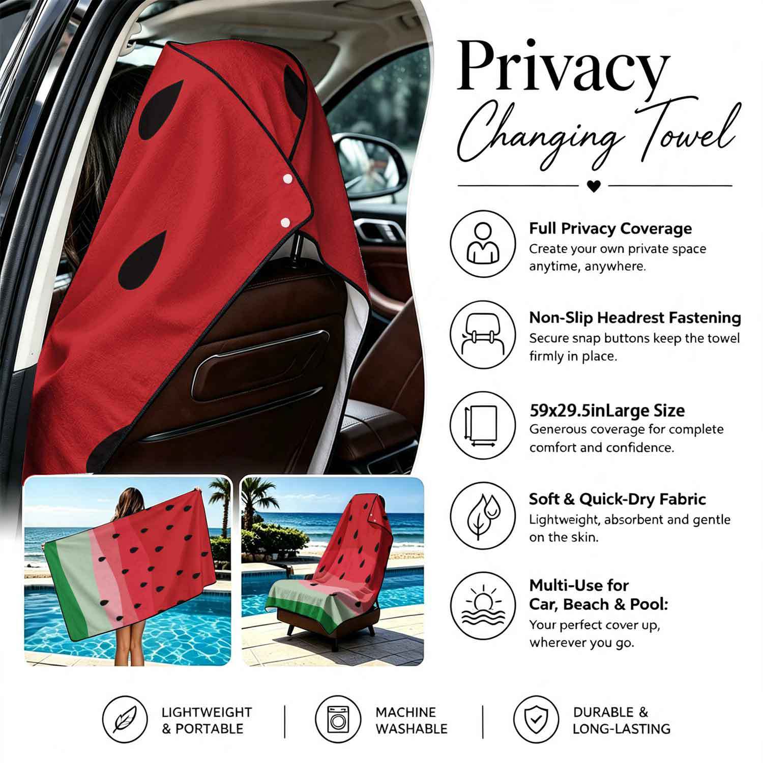 Printed bath towel and car seat cover 2-in-1, ultra-fine fiber outdoor beach and car dual-use universal seat cushion