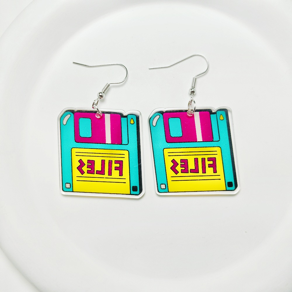 14g Weight Iron Ear Needle Material Drop Earrings Classification 1 Pair Quantity Holiday, Daily Occasion Acrylic Material Printing, Color Block, Rubik'S Cube Pattern Women's Gender Stoving Varnish Design Novelty Style 1 Pair Novelty Printing Color Block Rubik'S Cube Stoving Varnish Arylic Drop Earrings 2